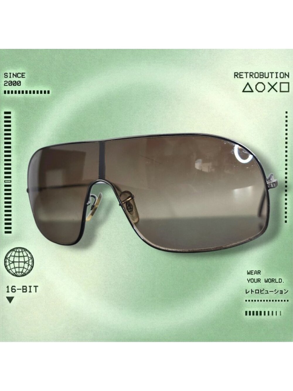 Vintage Ray Ban RB3311 Shield Wrap Sunglasses Brown/Silver